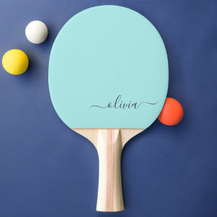 Raquete De Ping Pong Aqua Blue Teal Modern Script Girly Monographic Nam