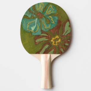 Raquete De Ping Pong Aqua e Flores Laranja Queimadas em Fundo Verde