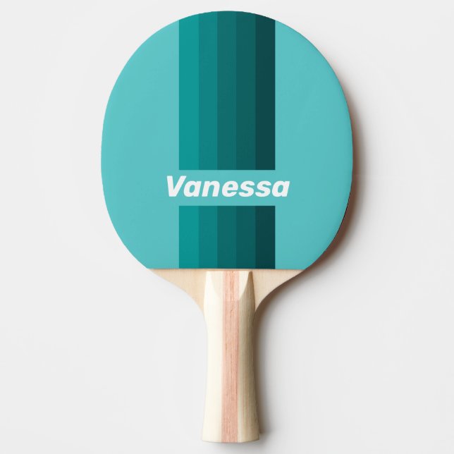 Raquete De Ping Pong Aqua Fade Pin Stripes with Name (Frente)