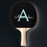 Raquete De Ping Pong Aqua Teal Blue Script Girly Monographic Name<br><div class="desc">Preto e Azul Aqua Nome Monograma do Script Teal Monograma Ping Pong Paddle. Isto faz o doce e perfeito aniversário de 16 anos,  casamento,  chá de panela,  aniversário,  chá de fraldas ou festa de solteira presente para alguém que ama luxo de luxo e estilos quíticos.</div>
