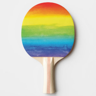 Raquete De Ping Pong Aquarela Arco-Íris Brito Brilhante Vibrante