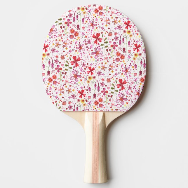 Raquete De Ping Pong Aquarela de Flor Selvagem (Frente)