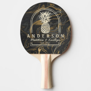 Raquete De Ping Pong Arco de Noiva de Abacaxi de Mármore Preto Dourado 
