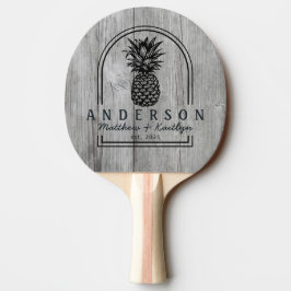 Raquete De Ping Pong Arco de Noiva de Abacaxi em Madeira Cinza & Nome