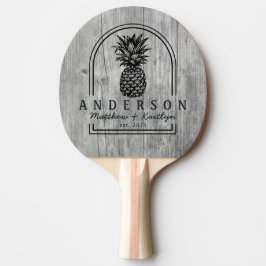 Raquete De Ping Pong Arco de Noiva de Abacaxi em Madeira Cinza & Nome