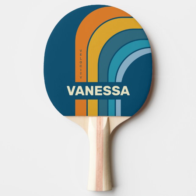 Raquete De Ping Pong Arco do Sol Azul com Nome (Frente)