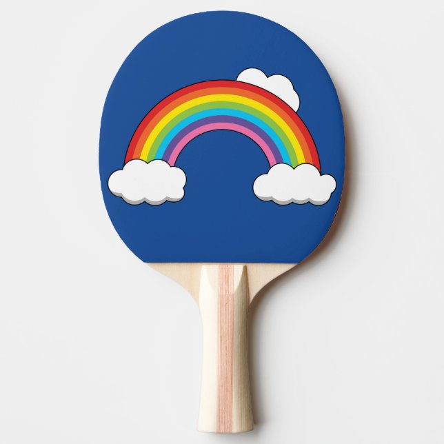 Raquete De Ping Pong Arco-íris com Nuvens Brancas (Frente)