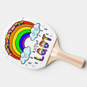 Raquete De Ping Pong Arco-íris de desenho animado fofo com diversidade