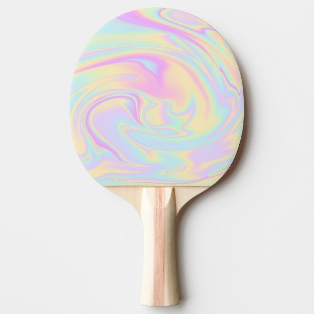 Raquete De Ping Pong Arco-Íris de Pastel Holográfico Iridescente (Frente)