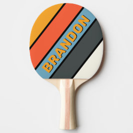Raquete De Ping Pong Arco-íris Escuro Retro Negrito Listrado com Nome