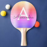 Raquete De Ping Pong Arco-Íris Folha Metálica Nome Monograma Inicial<br><div class="desc">Pastel Dourado,  púrpura e rosa do arco-íris Ombre Faux Folha Metálica Elegante Monograma Ping Pong Paddle. Este monograma de Ping Pong Paddle pode ser personalizado para incluir seu nome inicial e próprio e fazer um excelente de aniversário feminino ou presente de festa de solteira de casamento.</div>