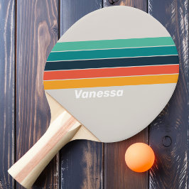Raquete De Ping Pong Arco-íris Listrado Oceano Retrô com Nome