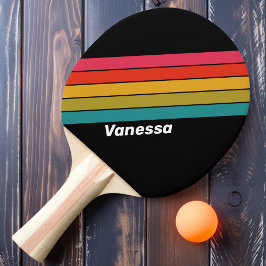 Raquete De Ping Pong Arco-íris Listrado Retro à Meia-Noite com Nome