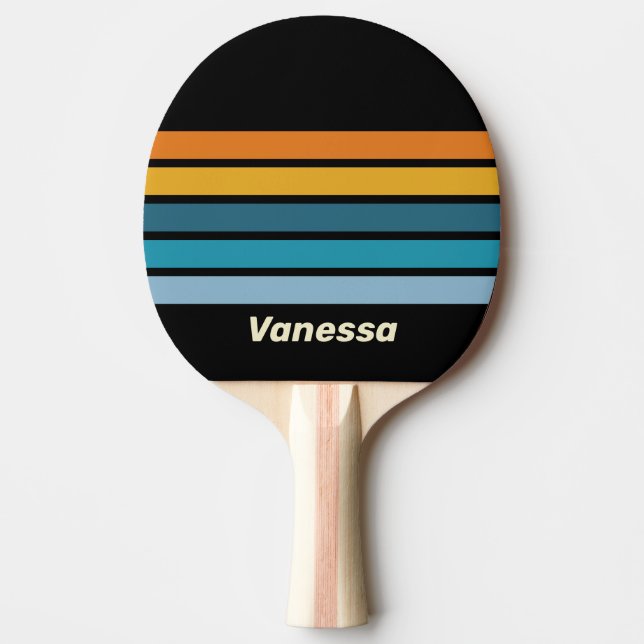 Raquete De Ping Pong Arco-íris Negro Através da Faixa com Nome (Frente)
