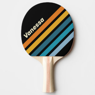Raquete De Ping Pong Arco-íris Preto com Faixas em Ângulo e Nome