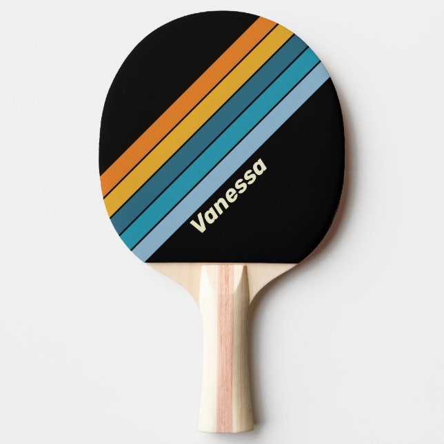 Raquete De Ping Pong Arco-íris Preto Listrado com Nome (Frente)