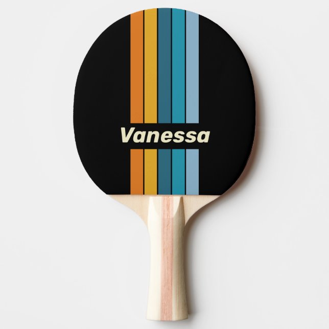 Raquete De Ping Pong Arco-íris Preto Listrado com Nome (Frente)