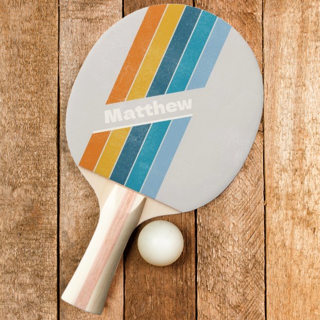 Raquete De Ping Pong Arco-íris Retrô Angustiado com Nome (Criador carregado)