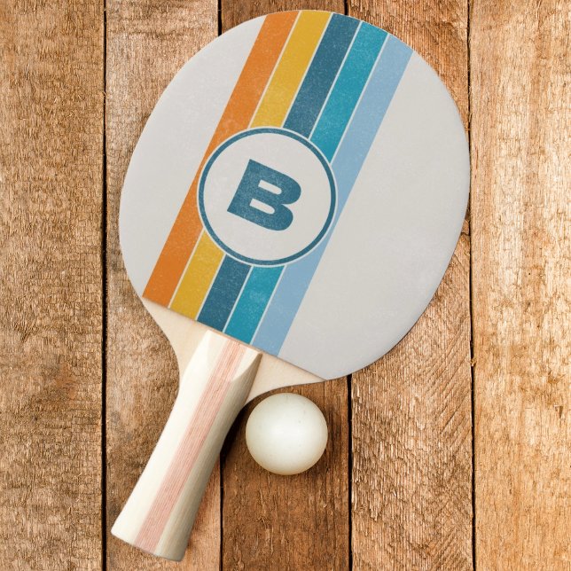 Raquete De Ping Pong Arco-íris Retrô Angustiado Escuro com Inicial (Criador carregado)