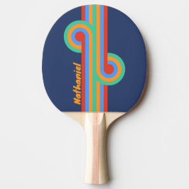Raquete De Ping Pong Arco-íris Retro Antigo com Nome em Loop