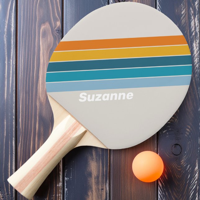 Raquete De Ping Pong Arco-íris Retro com Nome (Criador carregado)