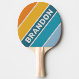 Raquete De Ping Pong Arco-íris Retro em Negrito Listrado com Nome