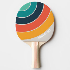Raquete De Ping Pong Arco-íris Retro Oceano com Nome em Círculo Listrad