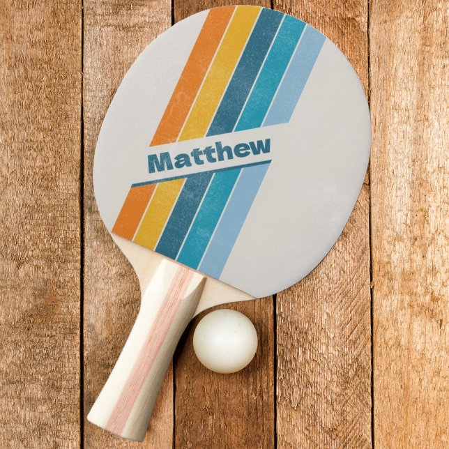 Raquete De Ping Pong Arco-Íris Retroativo Distante Escuro com Nome (Criador carregado)