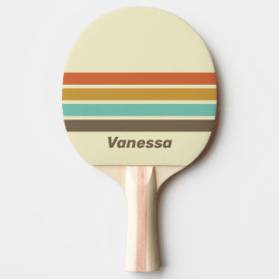 Raquete De Ping Pong Arco-íris Vintage Retro Através de Listras com Nom