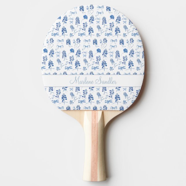 Raquete De Ping Pong Arcos Azuis, Flores De Bluebonnets, , Damas, Coque (Frente)