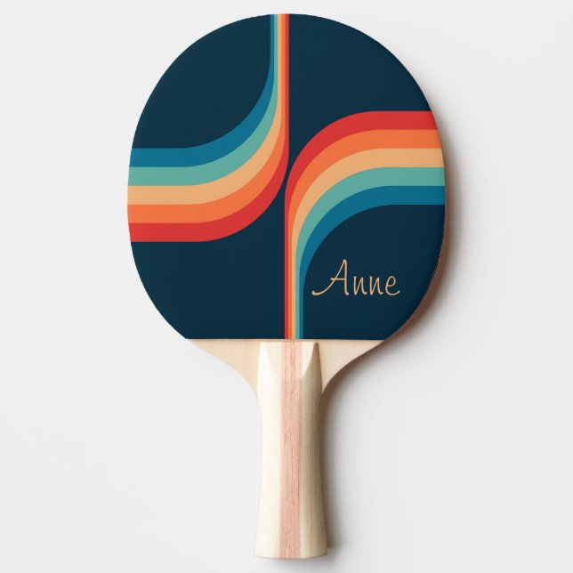 Raquete De Ping Pong Arcos coloridos no estilo retrô (Frente)