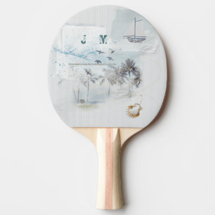 Raquete De Ping Pong Areia de Praia e Colagem do Mar com Iniciais