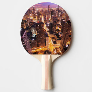Raquete De Ping Pong Arquitectura da cidade na noite de Chicago