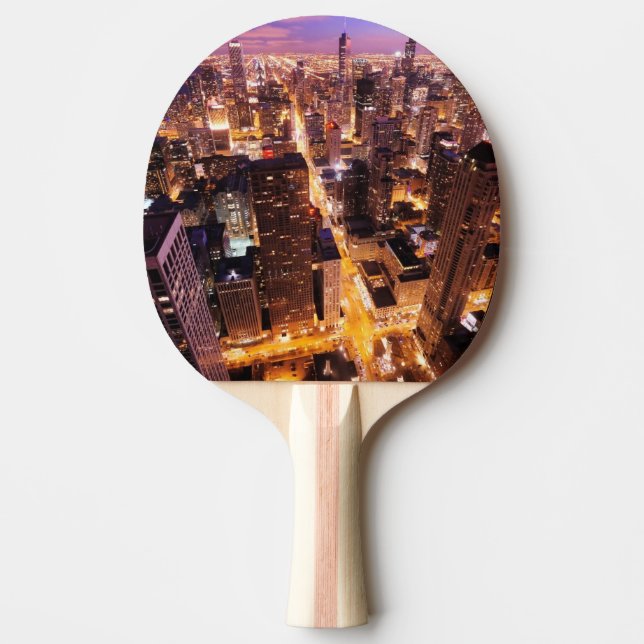 Raquete De Ping Pong Arquitectura da cidade na noite de Chicago (Frente)