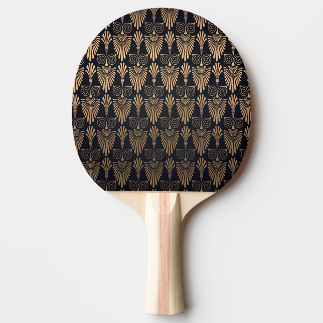 Raquete De Ping Pong Art Deco Black Dourado: Retro. (Frente)