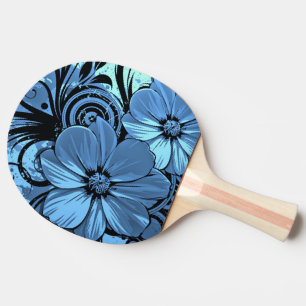Raquete De Ping Pong arte azul do redemoinho das flores do vetor