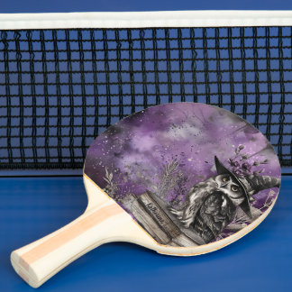 Raquete De Ping Pong Arte de Coruja Mística Roxa com Nome Personalizado