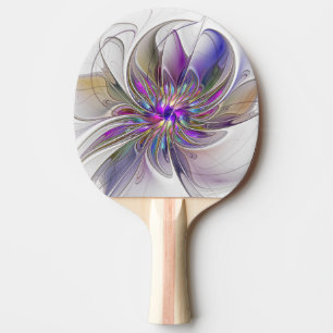 Raquete De Ping Pong Arte de Flor de Fractal Abstrato Colorido e Energé
