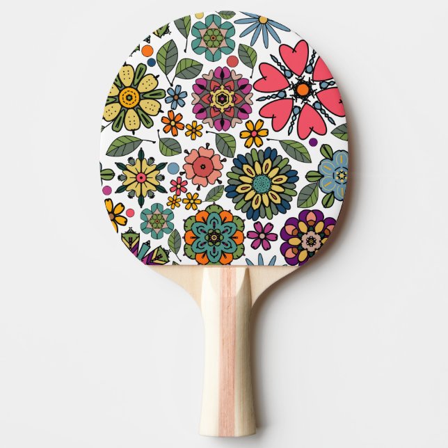 Raquete De Ping Pong Arte de Padrão Sem Costura de Desenho Floral Retro (Frente)