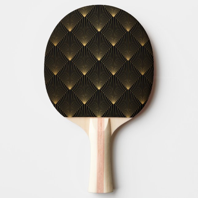 Raquete De Ping Pong Arte Deco: Legância Dourada Negra. (Frente)