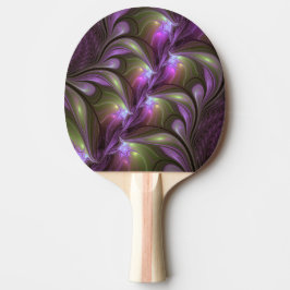 Raquete De Ping Pong Arte Fractal de Khaki, Abstrato violeta e colorida