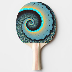 Raquete De Ping Pong Arte fractal espiral abstrata azul turquesa laranj