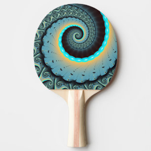Raquete De Ping Pong Arte Fractal Espiral Azul Turquesa Laranja Abstrat
