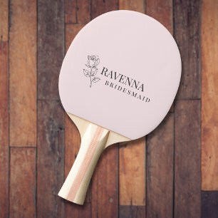 Raquete De Ping Pong Arte Linear de Rosa Rosa Luxo com Nome Personaliza