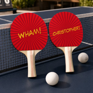 Raquete De Ping Pong Arte Pop Cômica Retro Nome Personalizado