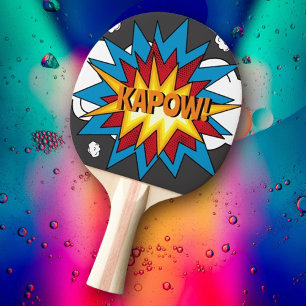 Raquete De Ping Pong Arte Pop do Livro de BD Colorida Moderno