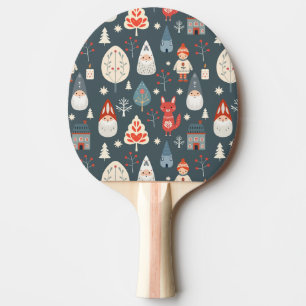 Raquete De Ping Pong Arte popular escandinava com gnomos de Natal