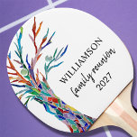 Raquete De Ping Pong Árvore Familiar de Reunião<br><div class="desc">Celebrando sua reunião familiar com diversão e jogos? Esta pá de pingue-pongue apresenta uma árvore genealógica colorida. Personalize-o com seu nome de família e o ano. Porque nós criamos a nossa trabalho de arte,  você não encontrará esta imagem exata de outros designers. Mosaico original © Michele Davies.</div>