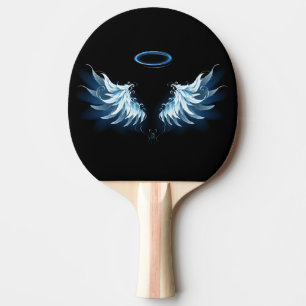 Raquete De Ping Pong Asas Anjos Azuis Brilhantes em fundo preto