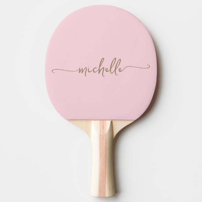 Raquete De Ping Pong Assinatura com Nome Monograma Dourado Script Rosa  (Frente)
